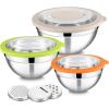 imageEfar Mixing Bowls Set of 5 Stainless Steel Salad Mixing Bowl with Transparent Lid Metal Nesting Bowl Attach with 3 Graters for Kitchen PreppingServingBakingStorage 462615107 QT  BlueColorful