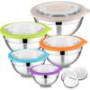 imageEfar Mixing Bowls Set of 5 Stainless Steel Salad Mixing Bowl with Transparent Lid Metal Nesting Bowl with 3 Graters for Kitchen PreppingServingBakingStorage 462615107 QT  Colorful