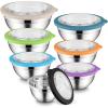 imageEfar Mixing Bowls Set of 7 Stainless Steel Mixing Bowls with Airtight Clear Lids Metal Nesting Bowls for Kitchen Prep Baking Serving Dishwasher Safe Size 46 35 3 2 15 1 07QT BlackMulticolor