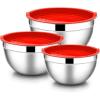 imageEfar Mixing Bowls with Lids 6Piece Stainless Steel Salad Bowls Metal Nesting Bowls for Baking Cooking and Prepping Airtight Lids ampamp Stackable Design Size 45 3 15 QT ColorfulRed