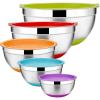 imageEfar Stainless Steel Mixing Bowls Set of 5 Size 73525151 QT Metal Nesting Bowls with Colorful Airtight Lids ampamp NonSlip Bottoms Great for Kitchen Cooking Baking Serving Food PrepMulticolor