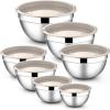 imageEfar Stainless Steel Mixing Bowls with Airtight Lids 7Piece Metal Nesting Bowls with Black Lids for Saving Storage Space Size 7 46 3 2 15 1 07QT Great for BakingCookingPreppingKhaki