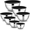 imageEfar Stainless Steel Mixing Bowls with Airtight Lids 7Piece Metal Nesting Bowls with Black Lids for Saving Storage Space Size 7 46 3 2 15 1 07QT Great for BakingCookingPreppingBlack