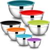 imageEfar Stainless Steel Mixing Bowls with Airtight Lids 7Piece Metal Nesting Bowls with Black Lids for Saving Storage Space Size 7 46 3 2 15 1 07QT Great for BakingCookingPreppingColorful