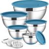 imageEfar Stainless Steel Mixing Bowls with Lids Set 5Piece Nesting Salad Bowls with 3 Grater Attachments and NonSlip Bottoms Size 46 26 2 15 1QT for Kitchen KhakiBlue