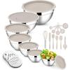 imageEfar Stainless Steel Mixing Bowls with Lids Set 5Piece Nesting Salad Bowls with 3 Grater Attachments and NonSlip Bottoms Size 46 26 2 15 1QT for Kitchen KhakiKhaki