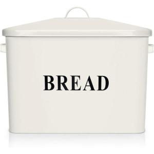 imageBlack Bread Box for Kitchen Countertop Efar Metal Bread Bin Holder for Modern Farmhouse Decor Extra Large ampamp High Capacity Storage Container  13quot x 98quot x 73quot  Holds 2 Loaves Vintage StyleCream