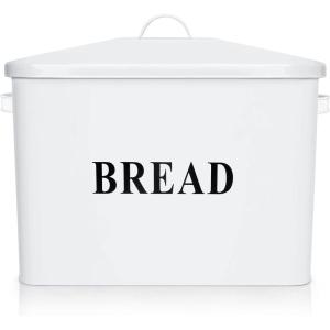imageBlack Bread Box for Kitchen Countertop Efar Metal Bread Bin Holder for Modern Farmhouse Decor Extra Large ampamp High Capacity Storage Container  13quot x 98quot x 73quot  Holds 2 Loaves Vintage StyleWhite