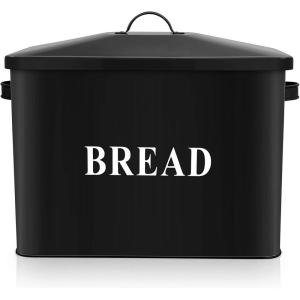 imageBlack Bread Box for Kitchen Countertop Efar Metal Bread Bin Holder for Modern Farmhouse Decor Extra Large ampamp High Capacity Storage Container  13quot x 98quot x 73quot  Holds 2 Loaves Vintage StyleBlack