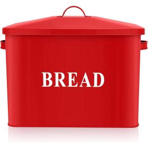 imageEfar Bread Box Metal Bread Box with Lid for Kitchen Countertop Large Bread Bin Holder Storage Container  13quot x 98quot x 73quot  Holds 2 Loaves Modern Farmhouse ampamp Vintage Style  WhiteRed