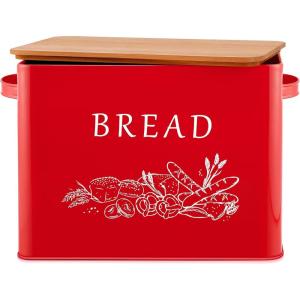 imageEfar Bread Box for Kitchen Countertop Metal Bread Storage Container Bin with Bamboo Lid for Cutting Bread Extra Large ampamp Farmhouse Style 13 x 72 x98 WhiteRed