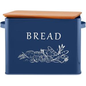 imageEfar Bread Box for Kitchen Countertop Metal Bread Storage Container Bin with Bamboo Lid for Cutting Bread Extra Large ampamp Farmhouse Style 13 x 72 x98 WhiteNavy Blue