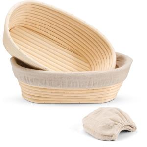 imageEfar Bread Proofing Basket Set of 2 9 Inch Round Dough Bowls for Rising Sourdough Bread Baking Supplies with Liners for Home and Professional BakingOval