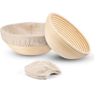 imageEfar Bread Proofing Basket Set of 2 9 Inch Round Dough Bowls for Rising Sourdough Bread Baking Supplies with Liners for Home and Professional BakingRound