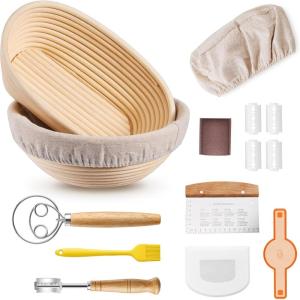 imageEfar Bread Proofing Basket Set of 2 9 Inch Round Sourdough Bread Baking Supplies Complete Sourdough Starter Kit for Beginners9Round  10Oval