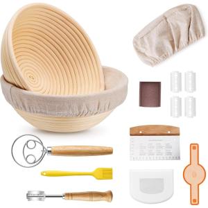 imageEfar Bread Proofing Basket Set of 2 9 Inch Round Sourdough Bread Baking Supplies Complete Sourdough Starter Kit for Beginners9Round  9Round