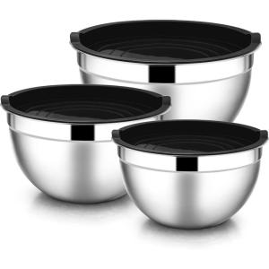 imageEfar Mixing Bowls with Lids 6Piece Stainless Steel Salad Bowls Metal Nesting Bowls for Baking Cooking and Prepping Airtight Lids ampamp Stackable Design Size 45 3 15 QT ColorfulBlack