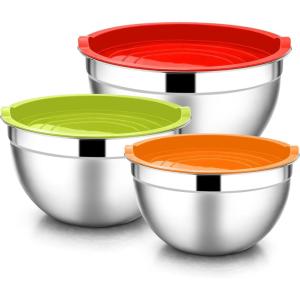 imageEfar Mixing Bowls with Lids 6Piece Stainless Steel Salad Bowls Metal Nesting Bowls for Baking Cooking and Prepping Airtight Lids ampamp Stackable Design Size 45 3 15 QT ColorfulMulticolor