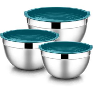 imageEfar Mixing Bowls with Lids 6Piece Stainless Steel Salad Bowls Metal Nesting Bowls for Baking Cooking and Prepping Airtight Lids ampamp Stackable Design Size 45 3 15 QT ColorfulDark Blue