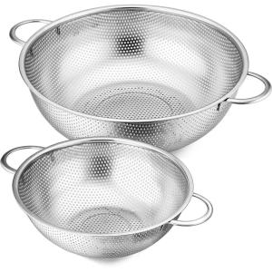 imageEfar Stainless Steel Colander 3Quart MicroPerforated Metal Colander Strainer with Handle for KitchenDraining PastaRinsing Vegetables Fruits Heavy Duty ampamp Dishwasher Safe  88 Inches3  5 QT