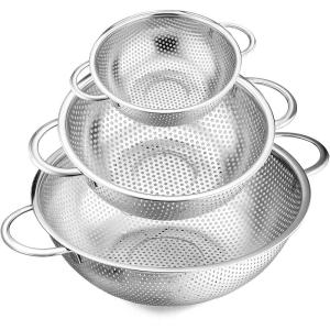 imageEfar Stainless Steel Colander 3Quart MicroPerforated Metal Colander Strainer with Handle for KitchenDraining PastaRinsing Vegetables Fruits Heavy Duty ampamp Dishwasher Safe  88 Inches1  3  5 QT