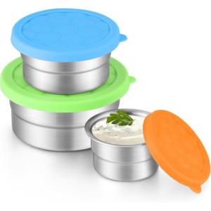 imageEfar Stainless Steel Food Containers with Lids Set of 5 Round Snack Containers for Kids Toddlers Adults Metal Food Storage Box for School Lunch Leak Proof 3oz 6oz 129oz 203oz 304ozGreen  Blue  Orange