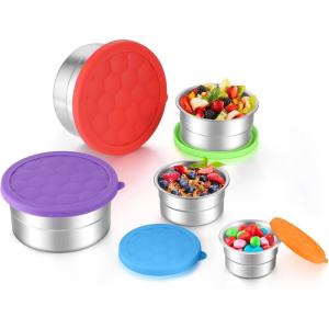 imageEfar Stainless Steel Food Containers with Lids Set of 5 Round Snack Containers for Kids Toddlers Adults Metal Food Storage Box for School Lunch Leak Proof 3oz 6oz 129oz 203oz 304ozRed  Purple  Green  Blue  Orange