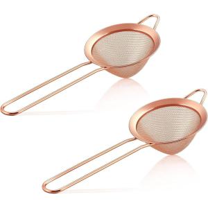 imageFine Mesh Strainer Set of 2 Efar 33 Inches Stainless Steel Tea Strainer with Long Handle Small Conical Mesh Strainers Sieve for Cocktail Coffee Food Rust Proof ampamp Easy to CleanGoldCopper2