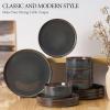 imageEfar 12Piece Plates and Bowls Sets Stoneware Dinnerware Dishes Sets for 4 Kitchen Modern Dining Dishware Chip ampamp Scratch Resistant Microwave ampamp Dishwasher Safe Speckled WhiteBlackish Green