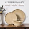 imageEfar 12Piece Plates and Bowls Sets Stoneware Dinnerware Dishes Sets for 4 Kitchen Modern Dining Dishware Chip ampamp Scratch Resistant Microwave ampamp Dishwasher Safe Speckled WhiteCaramel Khaki