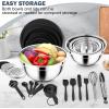 imageEfar 25PCS Mixing Bowls with Lid Set Stainless Steel Nesting Prep Bowls with Grater Attachments NonSlip Bottoms for Cooking Baking Serving Food Storage 4626215107QT  BlueBlack