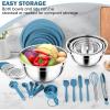 imageEfar 25PCS Mixing Bowls with Lid Set Stainless Steel Nesting Prep Bowls with Grater Attachments NonSlip Bottoms for Cooking Baking Serving Food Storage 4626215107QT  BlueBlue