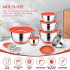 imageEfar 25PCS Mixing Bowls with Lid Set Stainless Steel Nesting Prep Bowls with Grater Attachments NonSlip Bottoms for Cooking Baking Serving Food Storage 4626215107QT  BlueRed