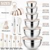 imageEfar 25PCS Mixing Bowls with Lid Set Stainless Steel Nesting Prep Bowls with Grater Attachments NonSlip Bottoms for Cooking Baking Serving Food Storage 4626215107QT  BlueKhaki