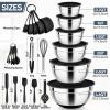 imageEfar 25PCS Mixing Bowls with Lid Set Stainless Steel Nesting Prep Bowls with Grater Attachments NonSlip Bottoms for Cooking Baking Serving Food Storage 4626215107QT  BlueBlack
