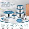 imageEfar 25PCS Mixing Bowls with Lid Set Stainless Steel Nesting Prep Bowls with Grater Attachments NonSlip Bottoms for Cooking Baking Serving Food Storage 4626215107QT  BlueBlue