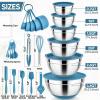 imageEfar 25PCS Mixing Bowls with Lid Set Stainless Steel Nesting Prep Bowls with Grater Attachments NonSlip Bottoms for Cooking Baking Serving Food Storage 4626215107QT  BlueBlue