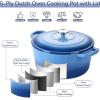 imageEfar 7QT Oval Dutch Oven Pot with Lid Enameled Cast Iron Dutch Oven with Dual Handles for Sourdough Bread Baking Cooking Nonstick Enamel Coated CookwareBlue NonToxic ampamp Easy CleanBlue