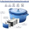 imageEfar 7QT Oval Dutch Oven Pot with Lid Enameled Cast Iron Dutch Oven with Dual Handles for Sourdough Bread Baking Cooking Nonstick Enamel Coated CookwareBlue NonToxic ampamp Easy CleanBlue