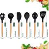 imageEfar Cooking Utensils Set of 6 Silicone Kitchen Utensils with Wooden Handle Nonstick Cookware Friendly ampamp Heat Resistant Includes SpatulaLadleSlotted TurnerServing SpoonSpaghetti ServerBlackBlack