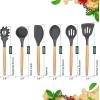 imageEfar Cooking Utensils Set of 6 Silicone Kitchen Utensils with Wooden Handle Nonstick Cookware Friendly ampamp Heat Resistant Includes SpatulaLadleSlotted TurnerServing SpoonSpaghetti ServerBlackGray