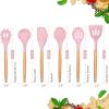 imageEfar Cooking Utensils Set of 6 Silicone Kitchen Utensils with Wooden Handle Nonstick Cookware Friendly ampamp Heat Resistant Includes SpatulaLadleSlotted TurnerServing SpoonSpaghetti ServerBlackPink