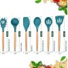 imageEfar Cooking Utensils Set of 6 Silicone Kitchen Utensils with Wooden Handle Nonstick Cookware Friendly ampamp Heat Resistant Includes SpatulaLadleSlotted TurnerServing SpoonSpaghetti ServerBlackTeal Blue