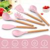 imageEfar Cooking Utensils Set of 6 Silicone Kitchen Utensils with Wooden Handle Nonstick Cookware Friendly ampamp Heat Resistant Includes SpatulaLadleSlotted TurnerServing SpoonSpaghetti ServerBlackPink