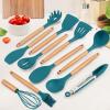 imageEfar Cooking Utensils Set of 6 Silicone Kitchen Utensils with Wooden Handle Nonstick Cookware Friendly ampamp Heat Resistant Includes SpatulaLadleSlotted TurnerServing SpoonSpaghetti ServerBlackTeal Blue