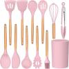 imageEfar Cooking Utensils Set of 6 Silicone Kitchen Utensils with Wooden Handle Nonstick Cookware Friendly ampamp Heat Resistant Includes SpatulaLadleSlotted TurnerServing SpoonSpaghetti ServerBlackPink