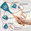 imageEfar Cooking Utensils Set of 6 Silicone Kitchen Utensils with Wooden Handle Nonstick Cookware Friendly ampamp Heat Resistant Includes SpatulaLadleSlotted TurnerServing SpoonSpaghetti ServerBlackTeal Blue