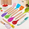 imageEfar Cooking Utensils Set of 6 Silicone Kitchen Utensils with Wooden Handle Nonstick Cookware Friendly ampamp Heat Resistant Includes SpatulaLadleSlotted TurnerServing SpoonSpaghetti ServerBlackMulticolor