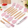 imageEfar Cooking Utensils Set of 6 Silicone Kitchen Utensils with Wooden Handle Nonstick Cookware Friendly ampamp Heat Resistant Includes SpatulaLadleSlotted TurnerServing SpoonSpaghetti ServerBlackPink