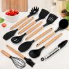 imageEfar Cooking Utensils Set of 6 Silicone Kitchen Utensils with Wooden Handle Nonstick Cookware Friendly ampamp Heat Resistant Includes SpatulaLadleSlotted TurnerServing SpoonSpaghetti ServerBlackBlack